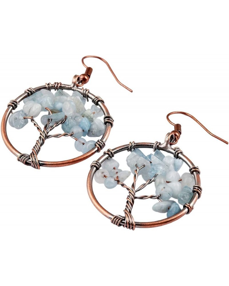 Tree of Life Dangle Earrings, Tumbled Stones Hook Earrings for Women 18k-copper plated aquamarine crystal stone $10.61 Earrings