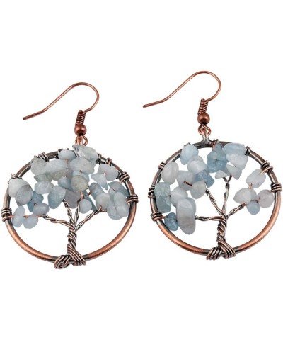 Tree of Life Dangle Earrings, Tumbled Stones Hook Earrings for Women 18k-copper plated aquamarine crystal stone $10.61 Earrings