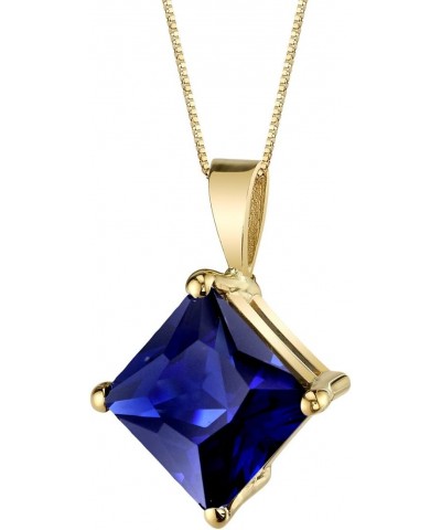 14K Yellow Gold 3.50 Carats Created Blue Sapphire Pendant for Women, Classic Solitaire, AAA Grade Princess Cut 8mm $61.32 Nec...