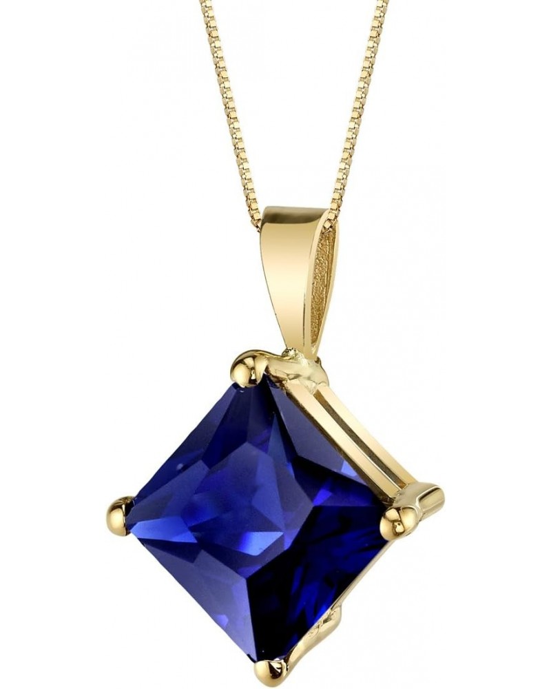 14K Yellow Gold 3.50 Carats Created Blue Sapphire Pendant for Women, Classic Solitaire, AAA Grade Princess Cut 8mm $61.32 Nec...