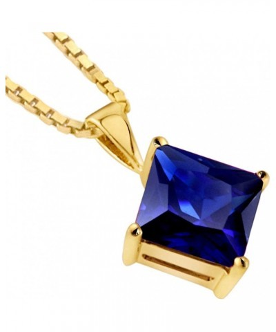 14K Yellow Gold 3.50 Carats Created Blue Sapphire Pendant for Women, Classic Solitaire, AAA Grade Princess Cut 8mm $61.32 Nec...