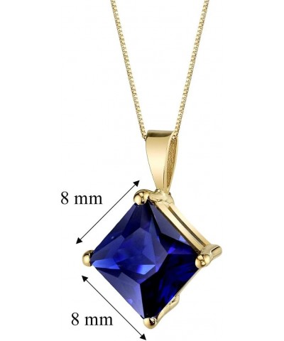 14K Yellow Gold 3.50 Carats Created Blue Sapphire Pendant for Women, Classic Solitaire, AAA Grade Princess Cut 8mm $61.32 Nec...