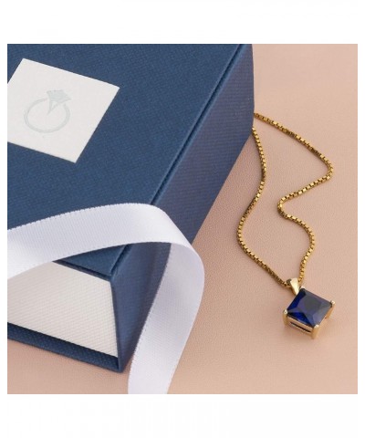 14K Yellow Gold 3.50 Carats Created Blue Sapphire Pendant for Women, Classic Solitaire, AAA Grade Princess Cut 8mm $61.32 Nec...