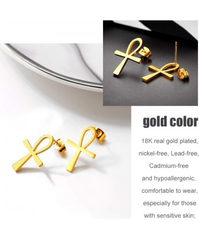 Crescent Moon Star/Ankh Stud Earrings, 18K Gold Plated Stainless Steel Earrings, Women Jewelry Gift Gold-Minimalist $10.08 Ea...