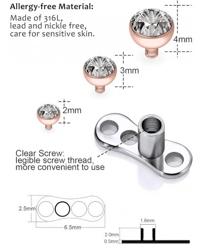 G23 Titanium Dermal Tops and Dermal Base Internally Threaded Micro Dermal Anchor Top Crystal Dermal Jewelry Surface Skin Pier...