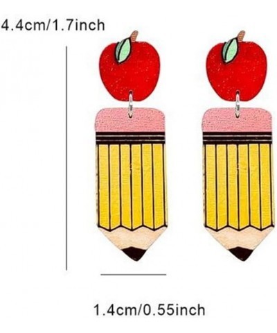 Teacher Earrings Pencil Earrings for Women Girls Cute Apple Pencil Ruler Shaped Dangle Earrings Wooden Lightweight Teacher Ea...