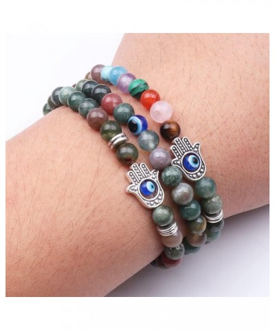 UEUC Evil Eye Chakra Bracelets for Women, Blue Turkish Evil Eye Beaded Stone Bracelet, Hamsa Hand Bracelet for Lucky&Protecti...