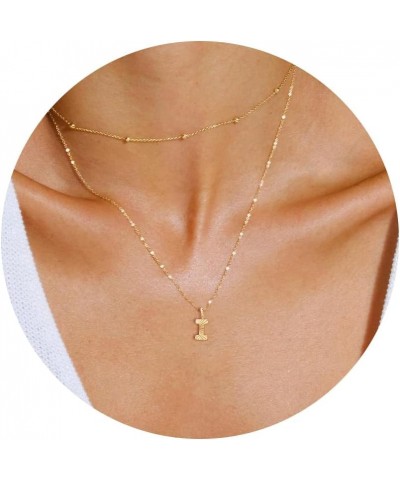 Gold Initial Necklaces for Women Girls, 14K Gold Plated Initial Necklaces | Layered Initial Letter Necklaces | Initial Tag Pe...