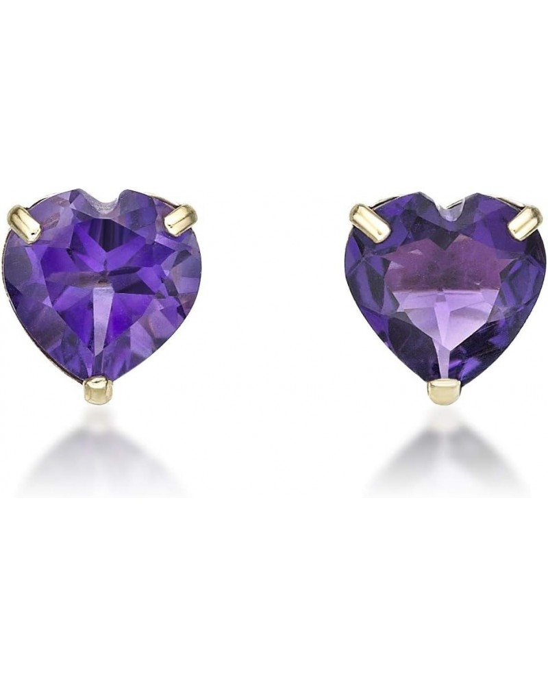 6 mm Gemstone Heart Stud Earrings for Women in 10k Yellow Gold Heart Shaped Birthstone Amethyst $46.79 Earrings