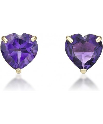 6 mm Gemstone Heart Stud Earrings for Women in 10k Yellow Gold Heart Shaped Birthstone Amethyst $46.79 Earrings