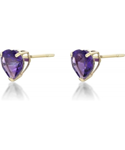 6 mm Gemstone Heart Stud Earrings for Women in 10k Yellow Gold Heart Shaped Birthstone Amethyst $46.79 Earrings