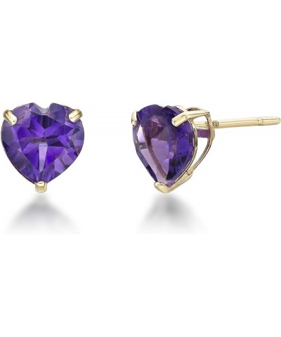 6 mm Gemstone Heart Stud Earrings for Women in 10k Yellow Gold Heart Shaped Birthstone Amethyst $46.79 Earrings