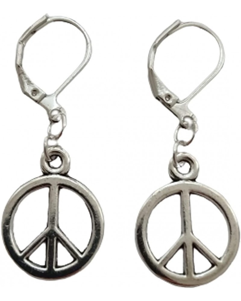 Peace Sign Drop Leverback Earrings, Miniature Peace Jewelry, Hippy, Peace Charm, Hippie, Woman Man Clip Earrings $7.27 Earrings