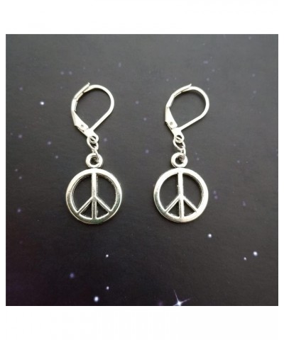 Peace Sign Drop Leverback Earrings, Miniature Peace Jewelry, Hippy, Peace Charm, Hippie, Woman Man Clip Earrings $7.27 Earrings