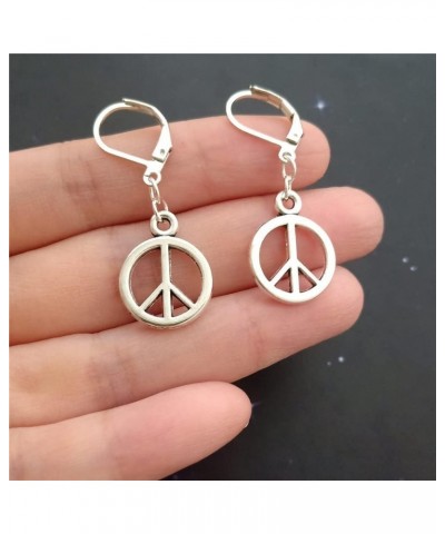 Peace Sign Drop Leverback Earrings, Miniature Peace Jewelry, Hippy, Peace Charm, Hippie, Woman Man Clip Earrings $7.27 Earrings