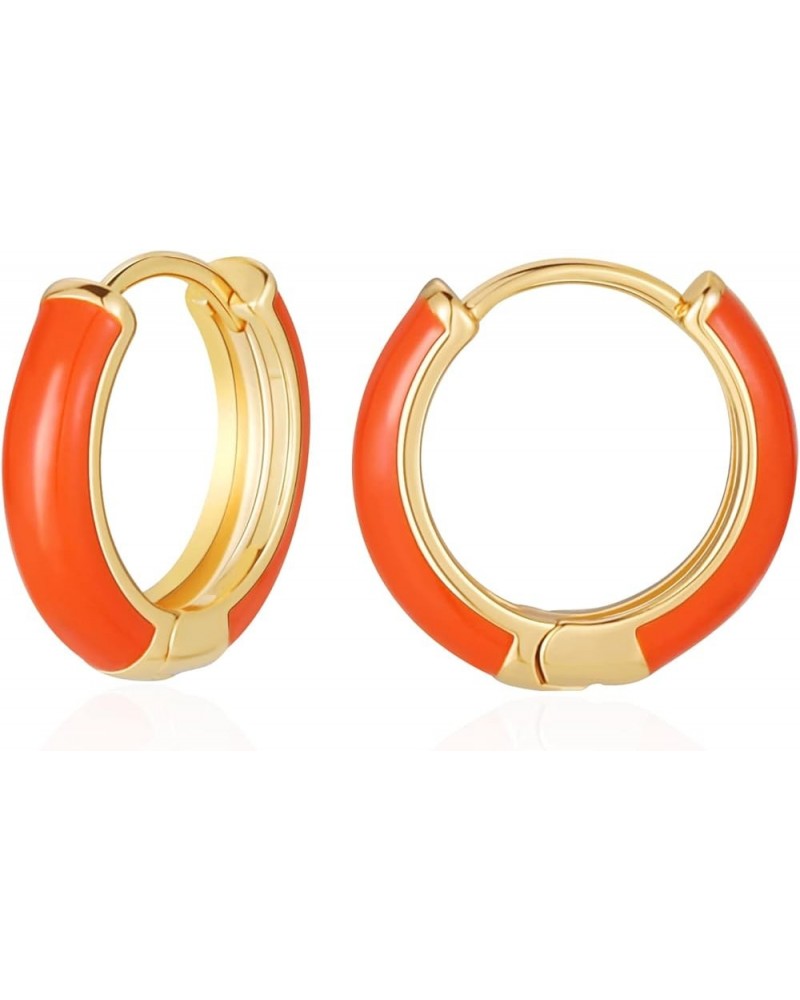 Small Hoop Earrings for Women, 18K Gold Plated Hypoallergenic Cute Enamel Huggie Earring Gifts for Girls Orange $7.27 Earrings