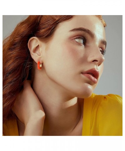 Small Hoop Earrings for Women, 18K Gold Plated Hypoallergenic Cute Enamel Huggie Earring Gifts for Girls Orange $7.27 Earrings