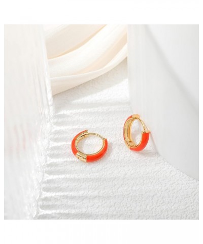 Small Hoop Earrings for Women, 18K Gold Plated Hypoallergenic Cute Enamel Huggie Earring Gifts for Girls Orange $7.27 Earrings