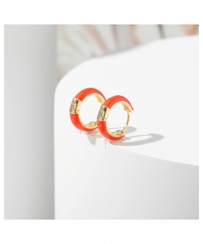 Small Hoop Earrings for Women, 18K Gold Plated Hypoallergenic Cute Enamel Huggie Earring Gifts for Girls Orange $7.27 Earrings