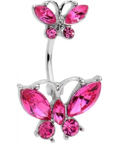 Womens 316L Steel Navel Ring Piercing Color Double Butterfly Double Mount Belly Button Ring Pink $8.09 Body Jewelry