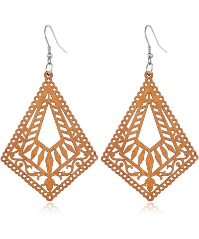 Wooden Earrings for Women - Big Round Circle Geometric Wood Drop Dangle Hook Earrings Rhombus Earrings A $7.43 Earrings