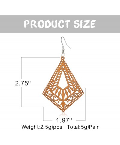 Wooden Earrings for Women - Big Round Circle Geometric Wood Drop Dangle Hook Earrings Rhombus Earrings A $7.43 Earrings