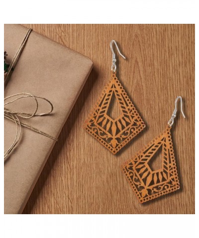 Wooden Earrings for Women - Big Round Circle Geometric Wood Drop Dangle Hook Earrings Rhombus Earrings A $7.43 Earrings