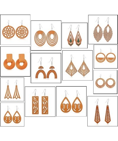 Wooden Earrings for Women - Big Round Circle Geometric Wood Drop Dangle Hook Earrings Rhombus Earrings A $7.43 Earrings