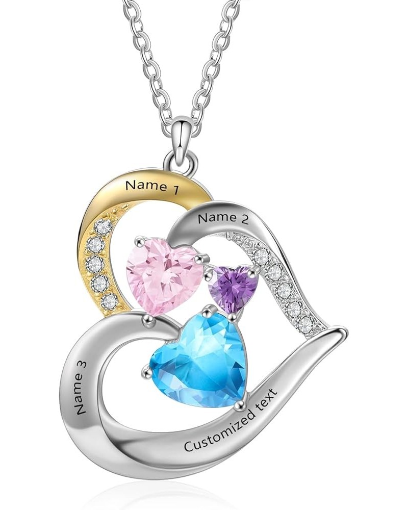 Love Heart Pendant Necklaces for Women Made with Simulated Birthstone Personalized Engagement Promise Jewelry for Her 3 Names...