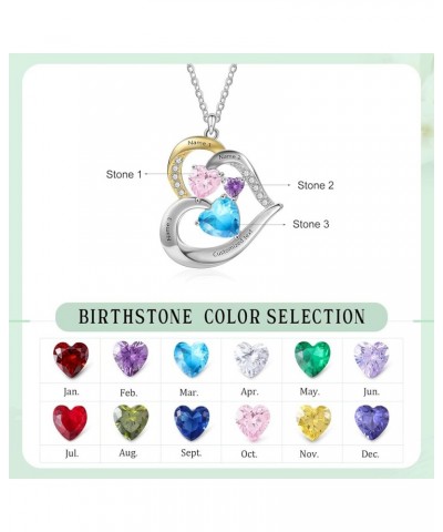 Love Heart Pendant Necklaces for Women Made with Simulated Birthstone Personalized Engagement Promise Jewelry for Her 3 Names...