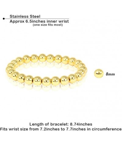 by you Stainless Steel Gold Silver Beaded Ball Bracelets for Women Stretchable Elastic Bracelet Set 8mm - Gold $13.67 Bracelets