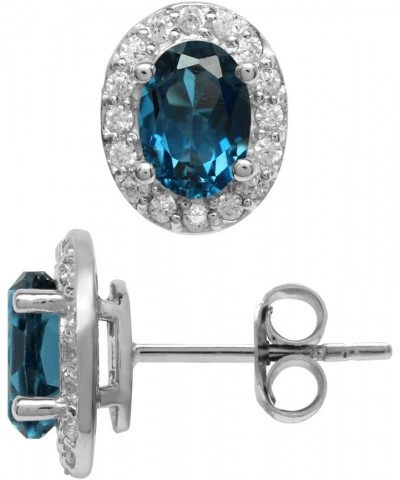 1.96ct. 7X5mm Genuine Oval Shape London Blue Topaz 925 Sterling Silver Halo Stud Earrings $17.99 Earrings