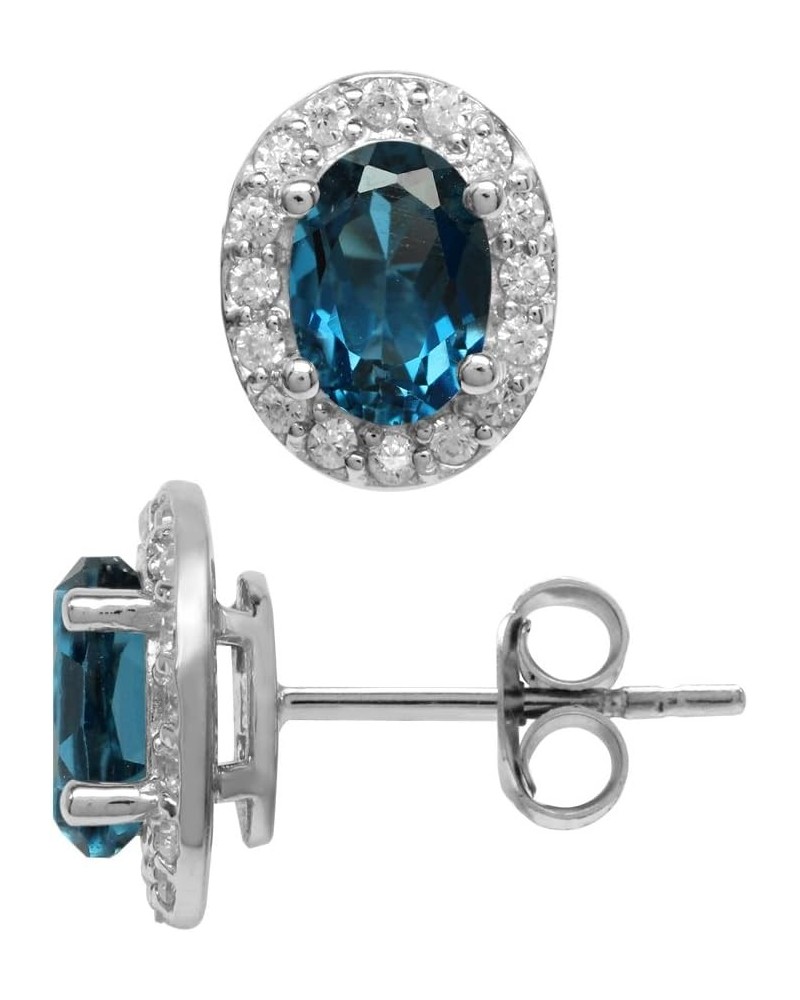 1.96ct. 7X5mm Genuine Oval Shape London Blue Topaz 925 Sterling Silver Halo Stud Earrings $17.99 Earrings