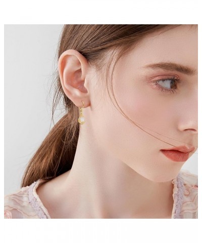 14K Solid Gold Filigree Dangle Earrings Trendy Leverback Earrings for Women Birthday Gifts Moonstone Filigree $132.75 Earrings