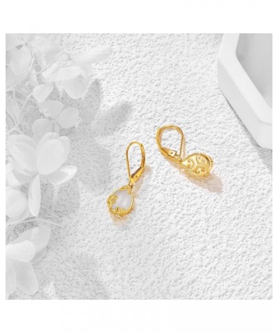 14K Solid Gold Filigree Dangle Earrings Trendy Leverback Earrings for Women Birthday Gifts Moonstone Filigree $132.75 Earrings