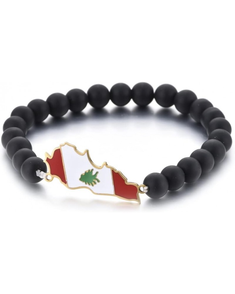 Liban Map Black Beads Bracelet Lebanon Map Flag Elastic Bracelet gold $9.29 Bracelets