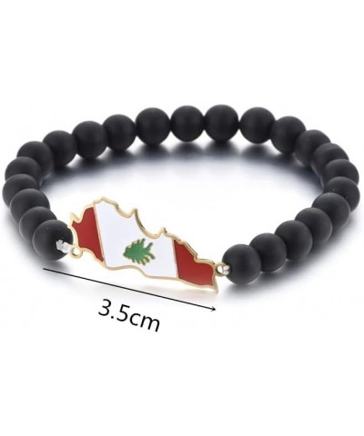 Liban Map Black Beads Bracelet Lebanon Map Flag Elastic Bracelet gold $9.29 Bracelets