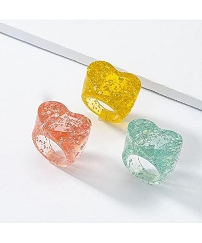 Resin Band Rings Acrylic Heart Stackable Ring Sets Colorful Rings Accessory Jewelry for Women and Girls(Pack of 3) $7.34 Rings