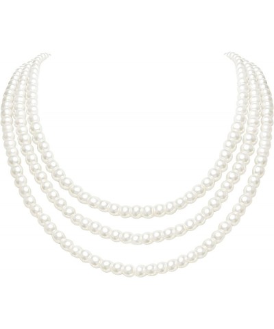 Round Imitation Pearl Necklace Vintage Multi Strands Necklace 20s Flapper Necklace for Party Pearl-6mm $11.19 Necklaces