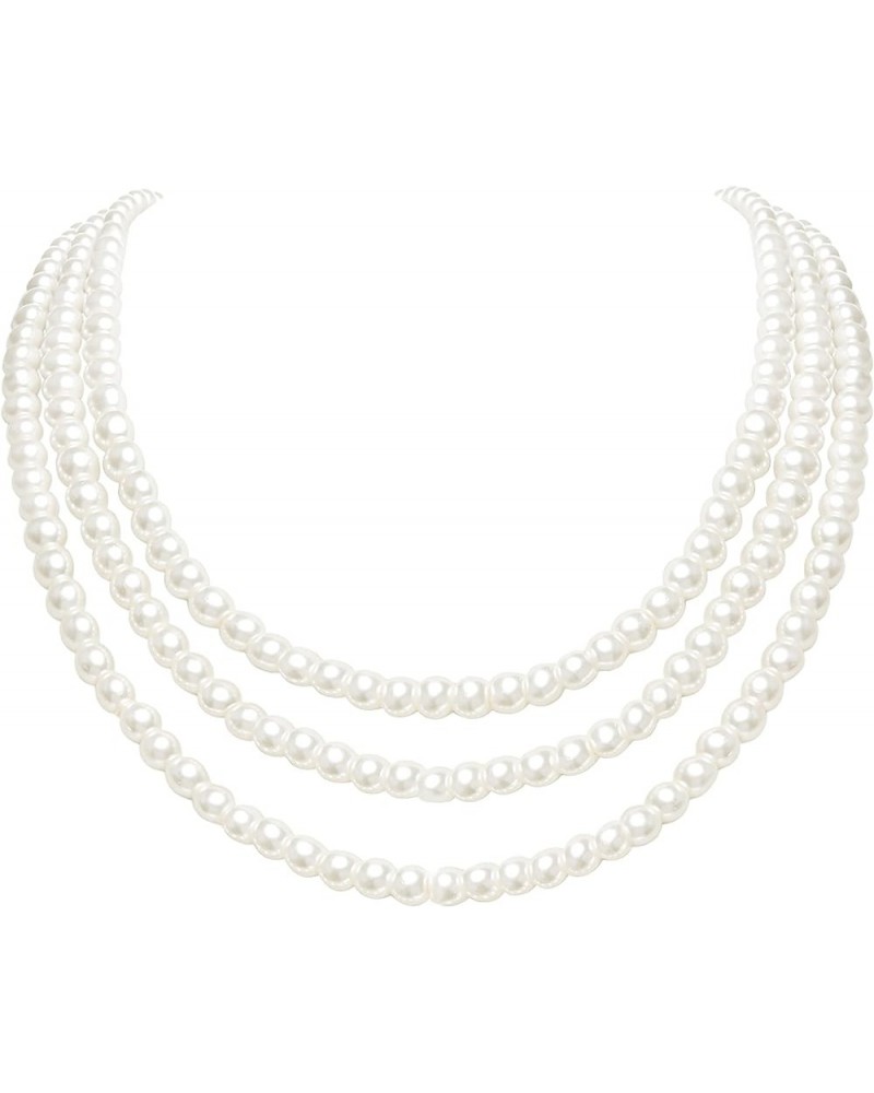 Round Imitation Pearl Necklace Vintage Multi Strands Necklace 20s Flapper Necklace for Party Pearl-6mm $11.19 Necklaces