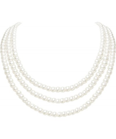 Round Imitation Pearl Necklace Vintage Multi Strands Necklace 20s Flapper Necklace for Party Pearl-6mm $11.19 Necklaces