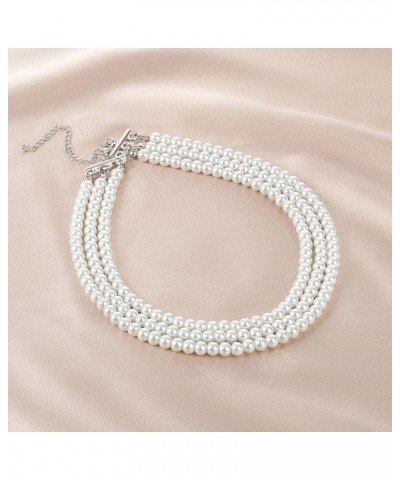 Round Imitation Pearl Necklace Vintage Multi Strands Necklace 20s Flapper Necklace for Party Pearl-6mm $11.19 Necklaces