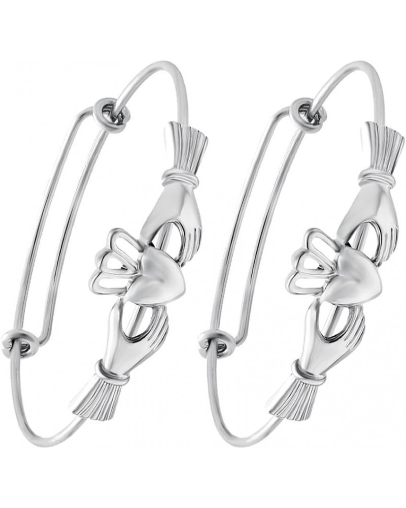 The Claddagh Adjustable Female Bracelet Bangle for Women Girls 2 pcs pack Silver $15.77 Bracelets