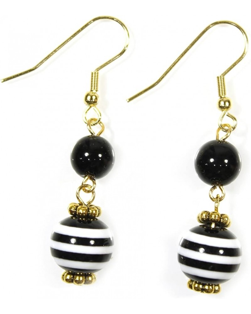 'Russian Sailor', Striped Double Dangle Earrings on Goldtone French Wires Basic Training Black $12.97 Earrings