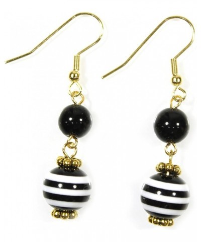 'Russian Sailor', Striped Double Dangle Earrings on Goldtone French Wires Basic Training Black $12.97 Earrings