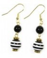 'Russian Sailor', Striped Double Dangle Earrings on Goldtone French Wires Basic Training Black $12.97 Earrings