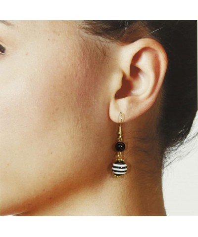 'Russian Sailor', Striped Double Dangle Earrings on Goldtone French Wires Basic Training Black $12.97 Earrings