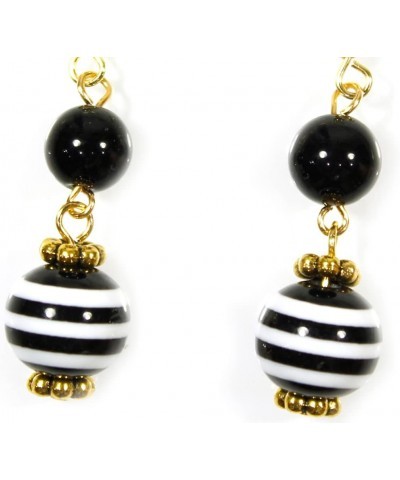 'Russian Sailor', Striped Double Dangle Earrings on Goldtone French Wires Basic Training Black $12.97 Earrings