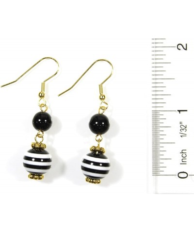 'Russian Sailor', Striped Double Dangle Earrings on Goldtone French Wires Basic Training Black $12.97 Earrings