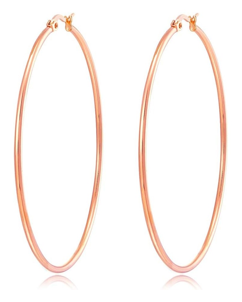 Large Gold Hoop Earrings for Women - Stainless Steel Healthy Choice for Sensitive Ears Rose Gold 60.0 Millimeters $9.50 Earrings